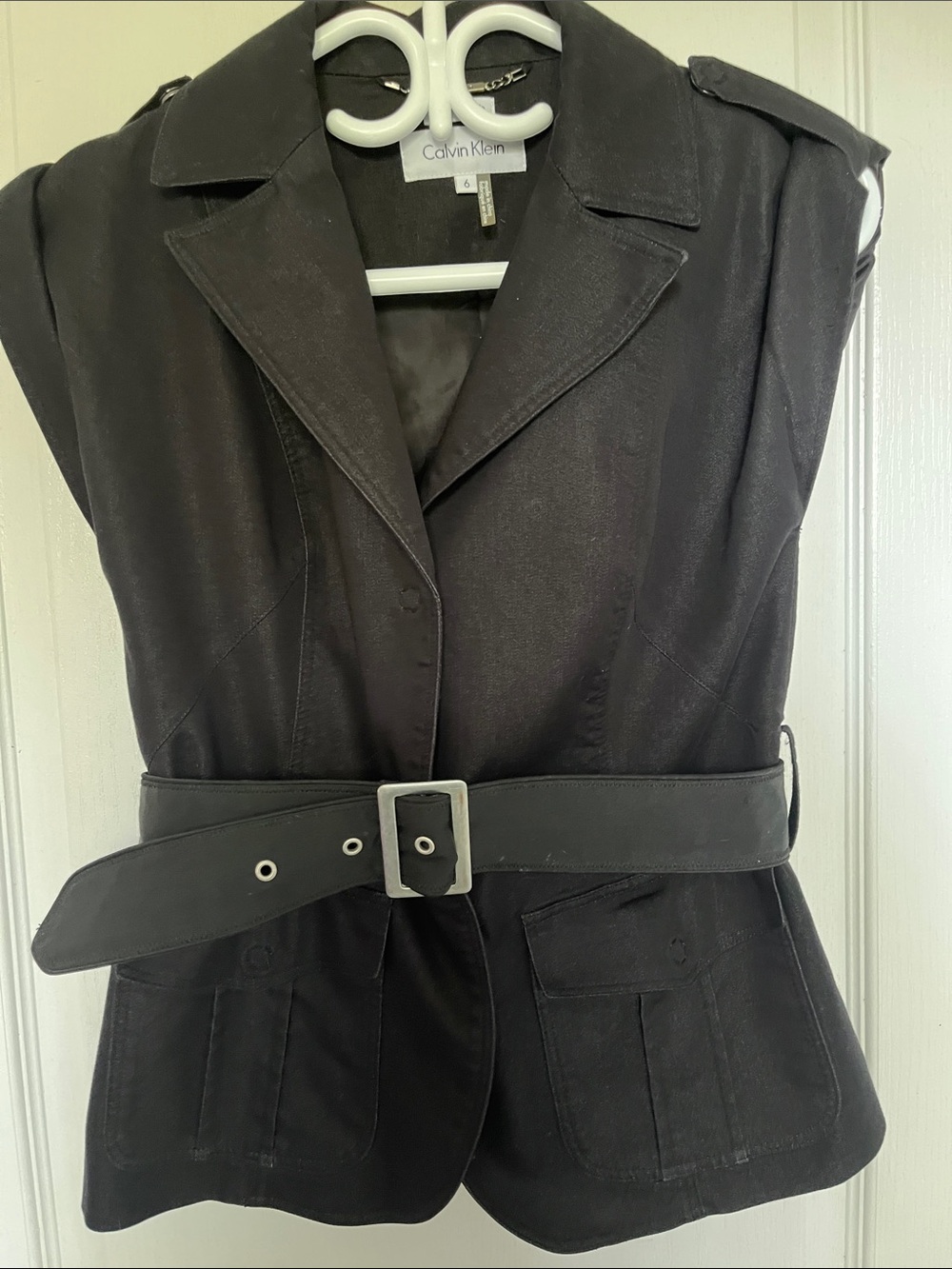 Calvin Klein Black Sleeveless Utility Blazer